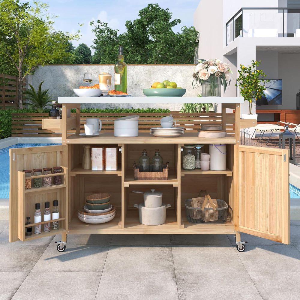 Merax 50" Outdoor Kitchen Grill Cart Island on Wheels with Stainless Ste...