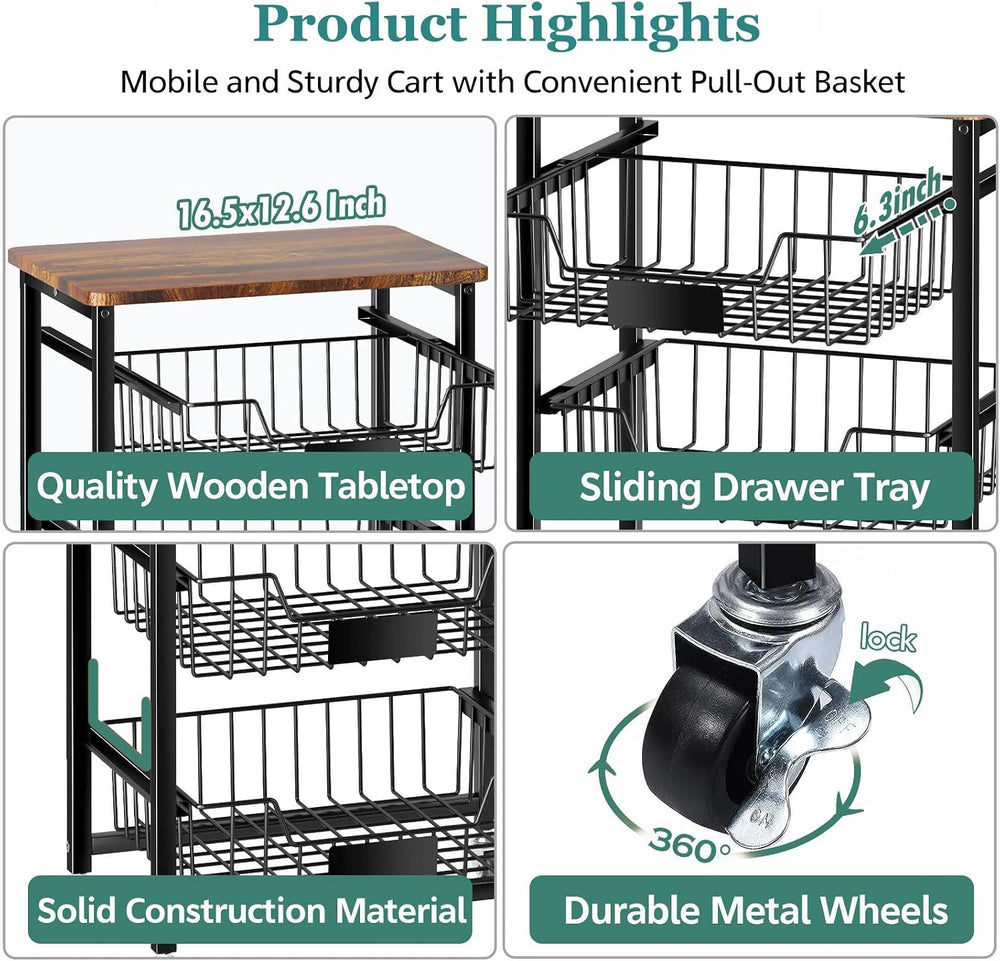 CHLORYARD 5-Tier Vegetable Fruit Basket Kitchen Storage Rolling Cart on Wheel...