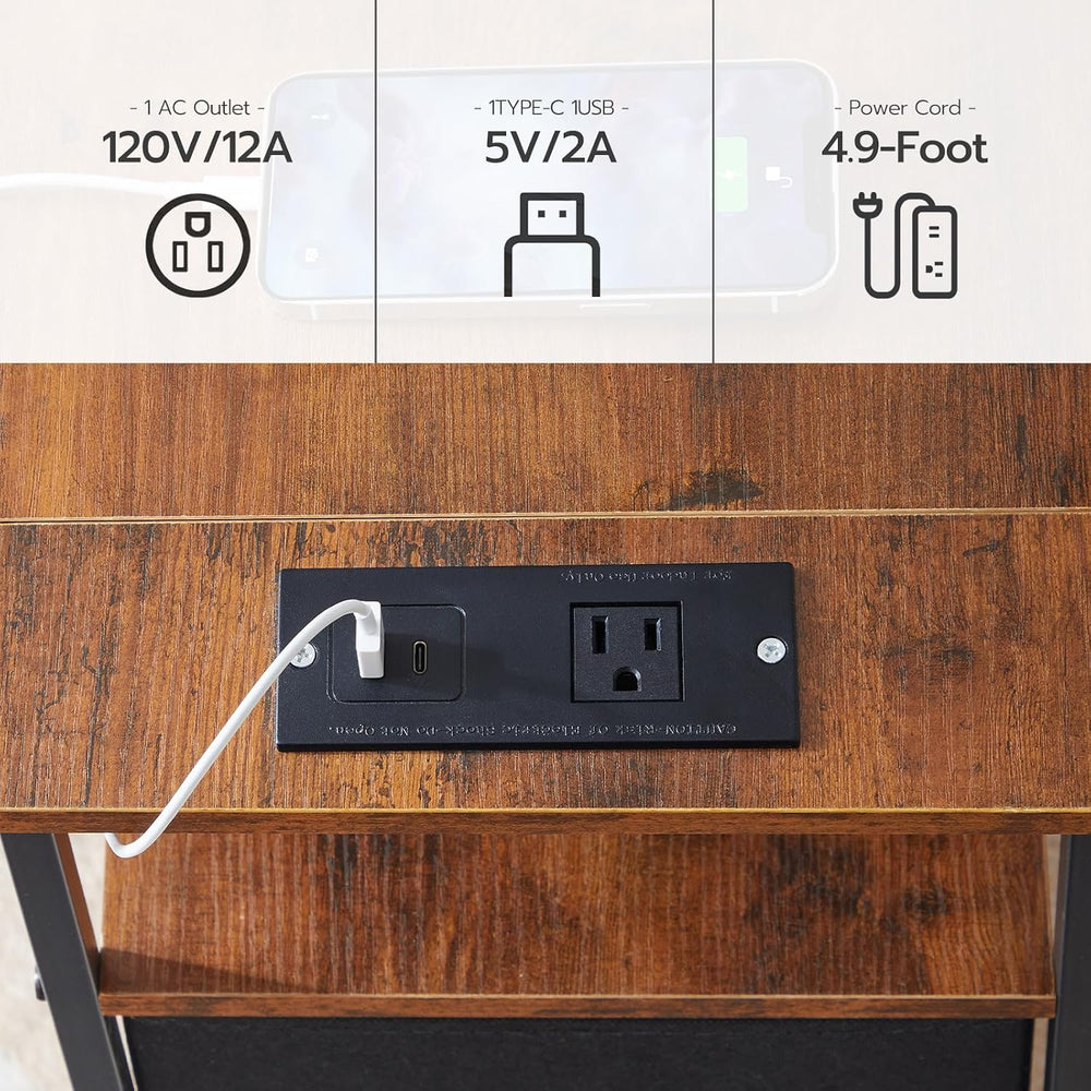HOOBRO End Table with Charging Station, Set of 2 Narrow Side Tables, Nightsta...