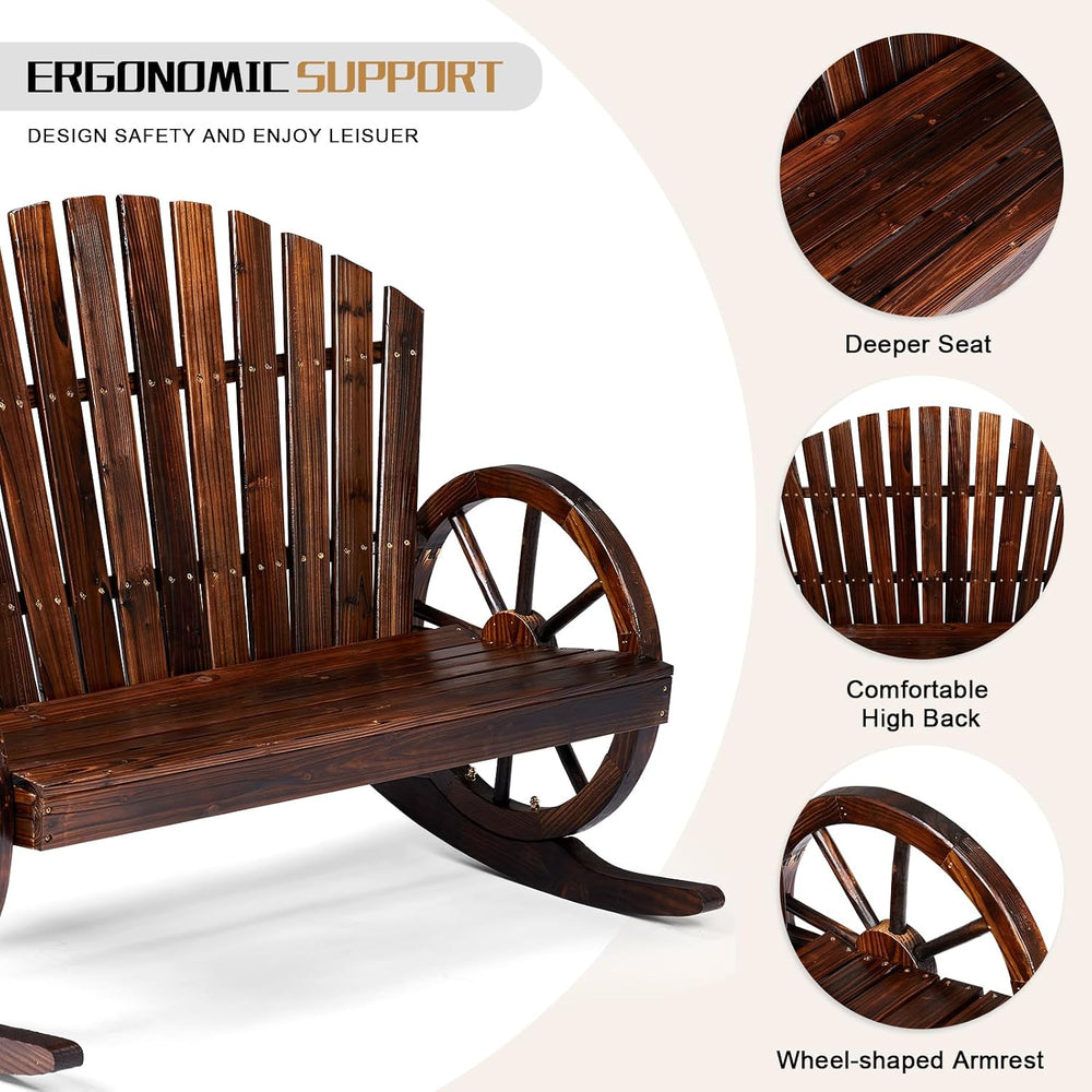 Outvita 2-Person Wood Rocking Chair, Fir Log Adirondack Rocker, Outdoor Wood ...