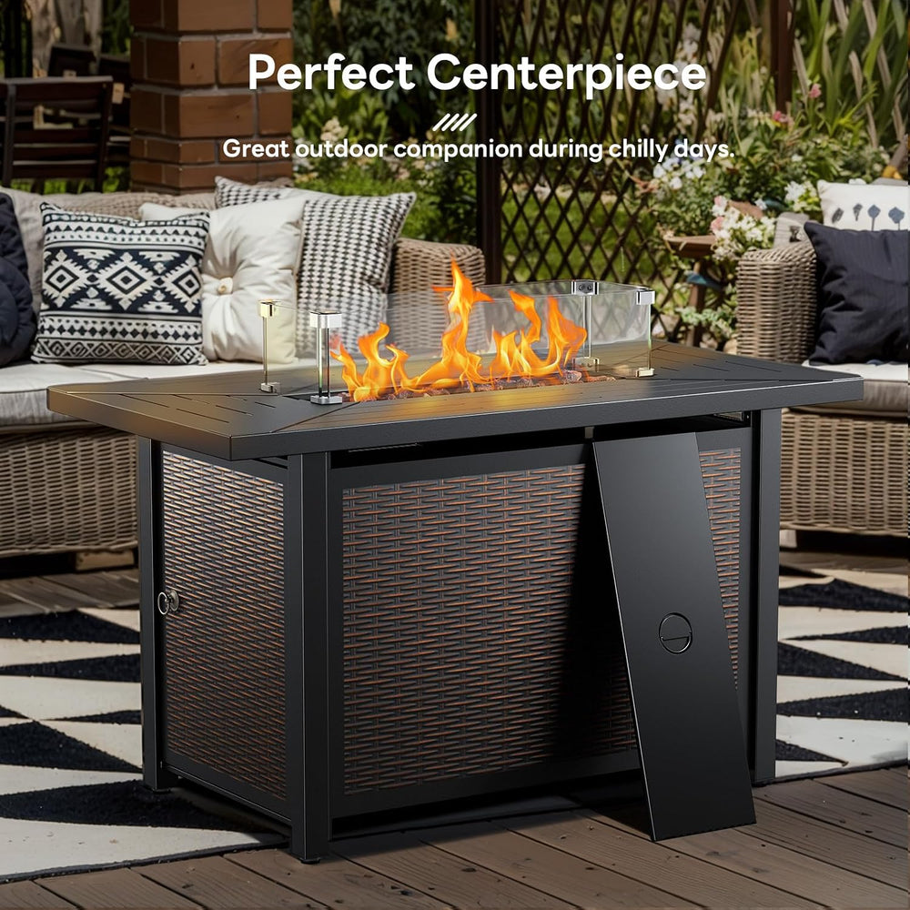 7 PCS Patio Furniture Set with Fire Pit Table & Swivel Chairs, Brown/Beige
