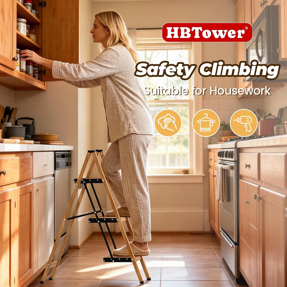 HBTower 3 Step Ladder, Lightweight Aluminum Folding Step Stool
