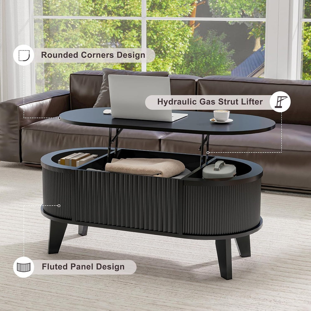 LYNCOHOME 43.3" Black Coffee Table for Living Room with Lifting Top, Oval