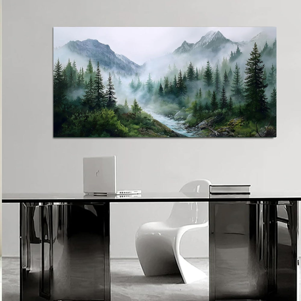 Trogonup Large Misty Forest Wall Art for Living Room Green Mountain Landscape...