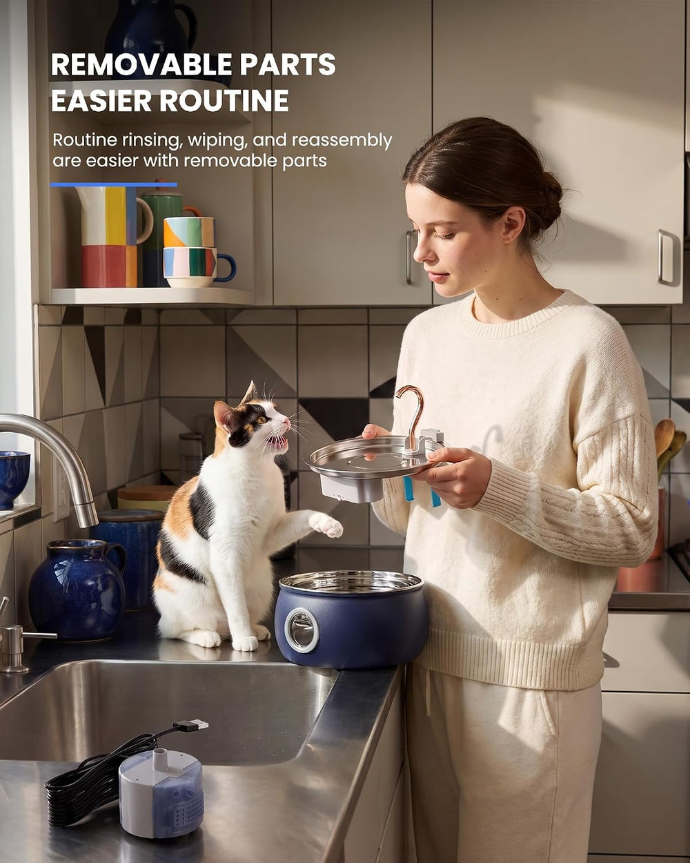 Tomxcute Stainless Steel Cat Water Fountain, 4L/135oz Multi-Cat Dispenser