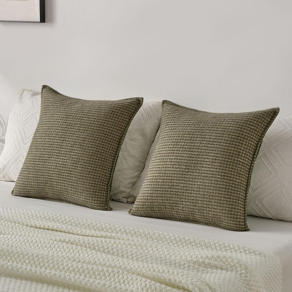 FUTEI Pack of 2 Chenille Throw Pillow Covers 22x22 Inch, Olive Green