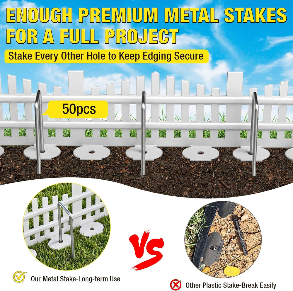 MIXC Garden Edging Border, 5IN 33FT White Garden Fence with 50 Metal Stake