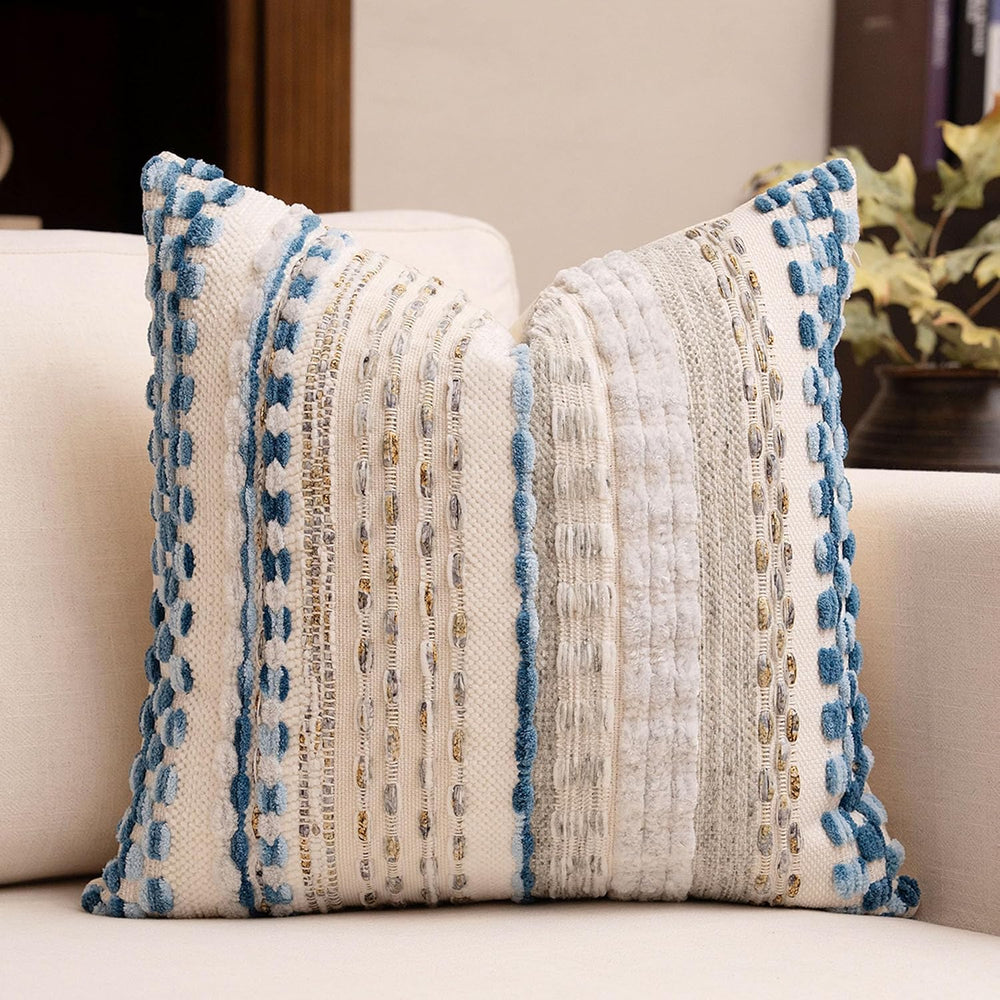 Boho Chenille Tufted Throw Pillow Covers 18x18 Inch Set of 2 Farmhouse Grey B...