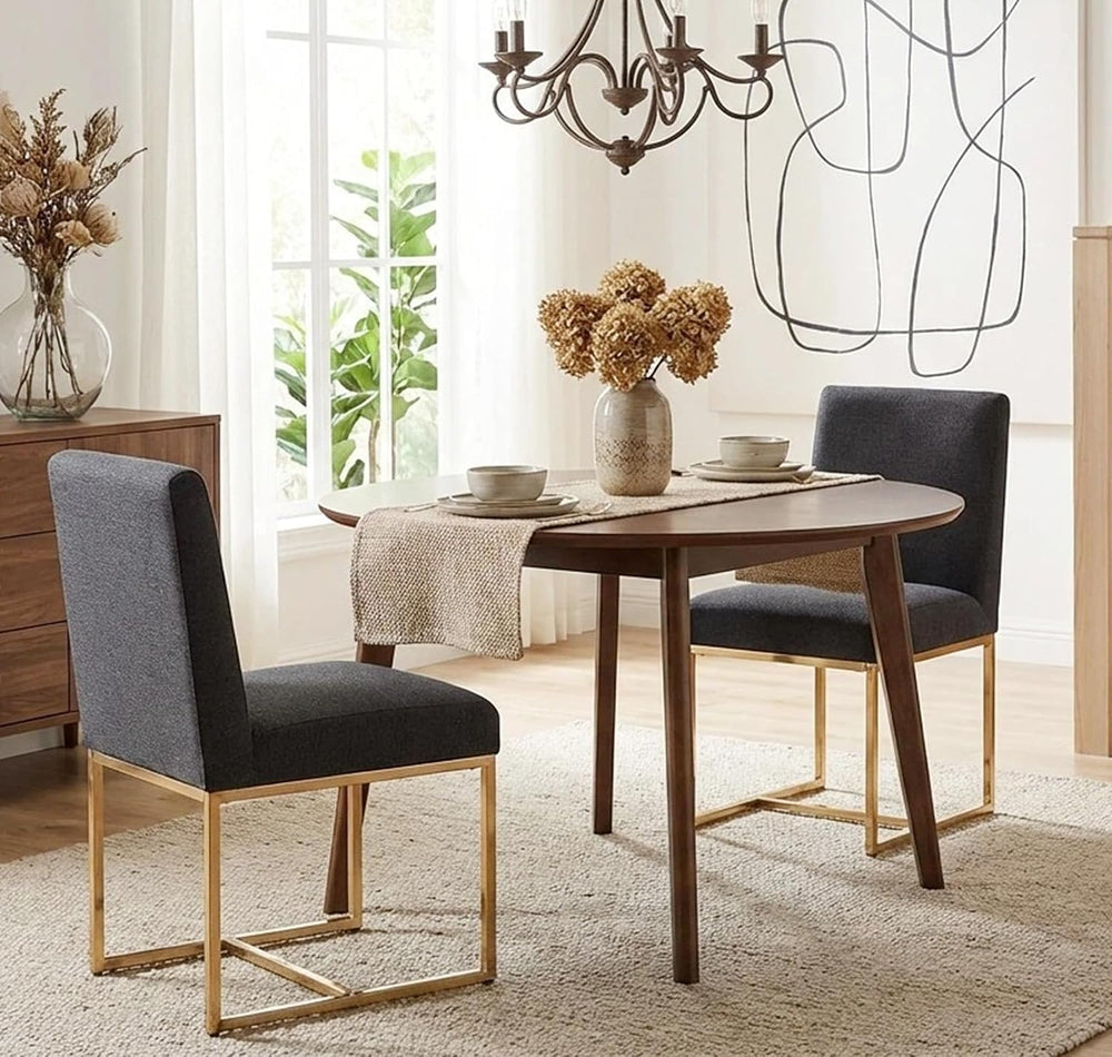 VESCASA Linen Upholstered Dining Chairs Set of 2, Mid Century Modern Padded C...