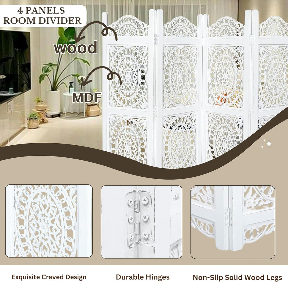 Lightnpro 4-Panel Wooden Room Divider 64x48, Preassembled Partition Screen