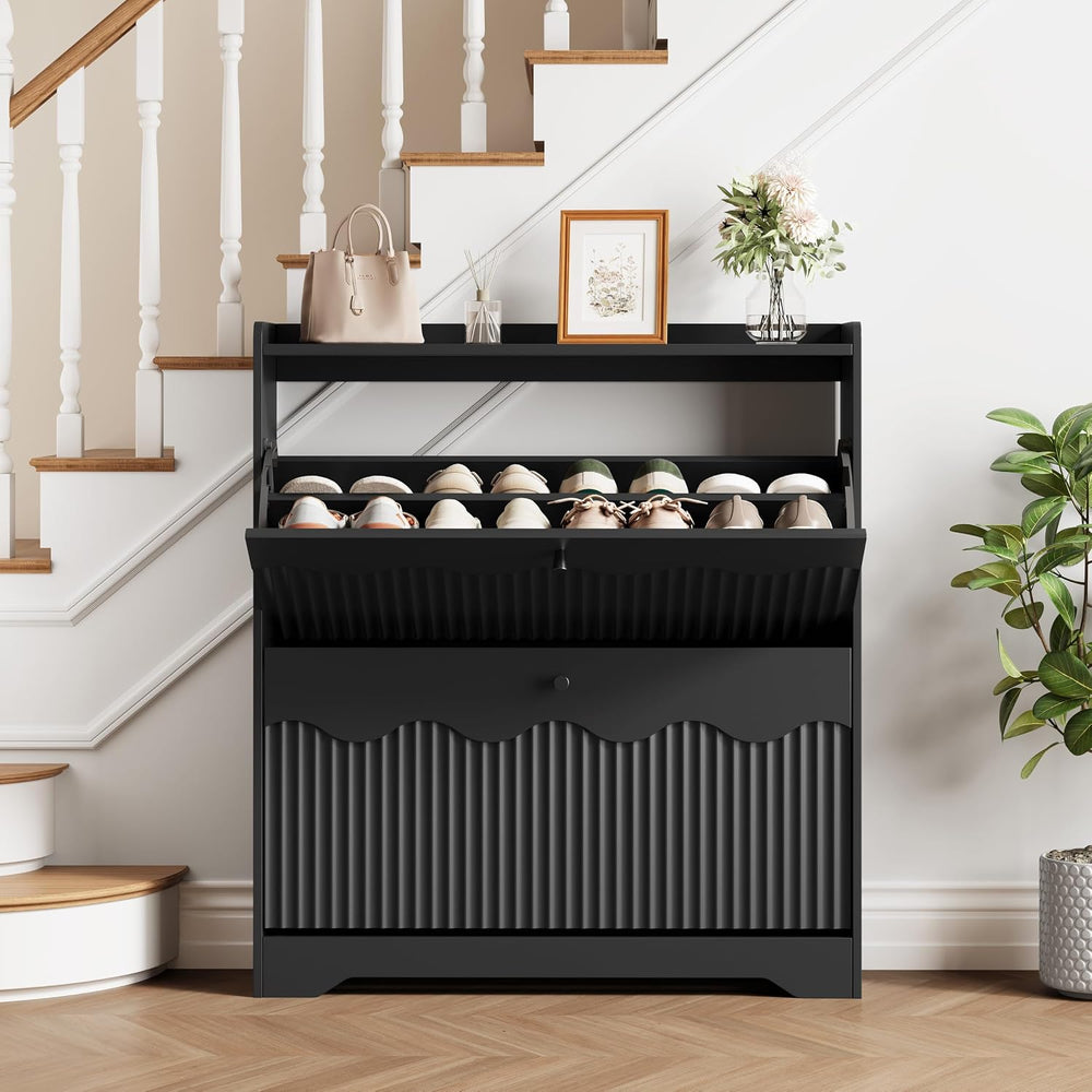 HUANLEGO Shoe Cabinet Storage for Entryway with 2 Flip Drawers, Black