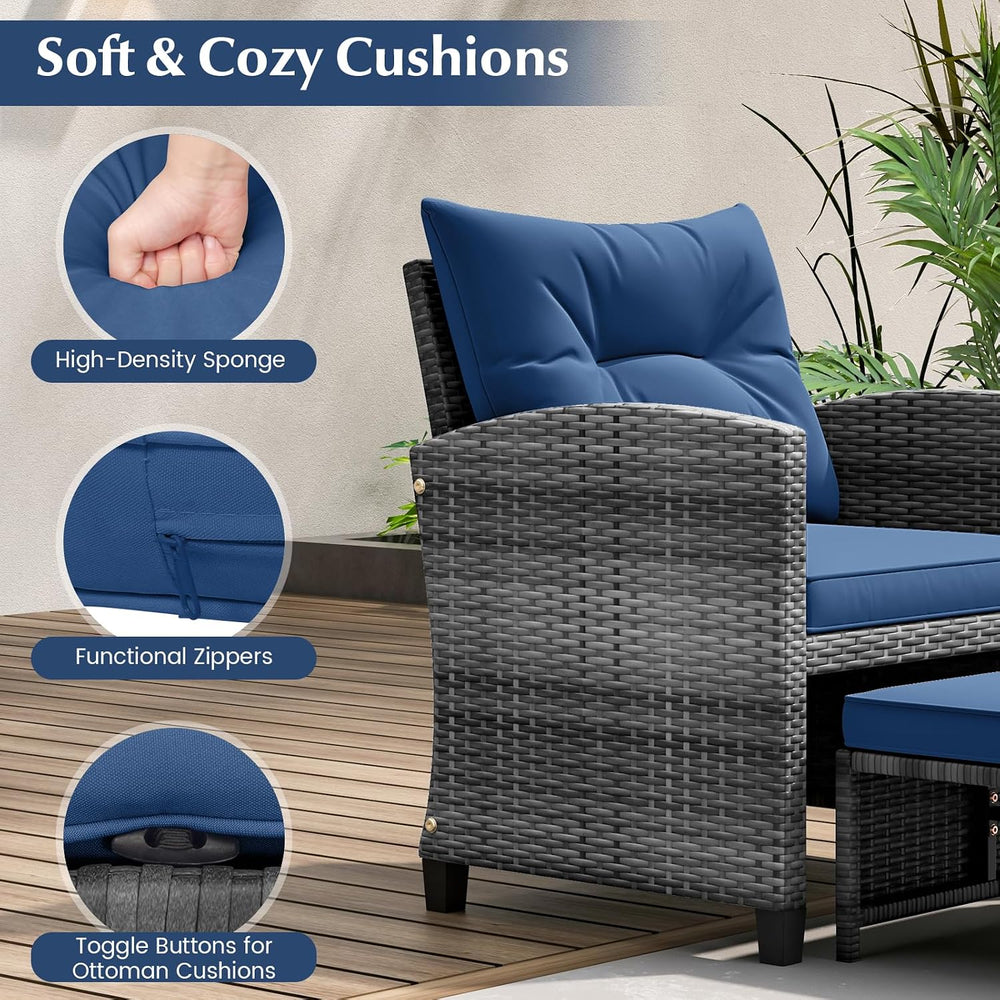 Tangkula 5 Pieces Patio Conversation Set, PE Wicker Rattan Outdoor Furniture ...