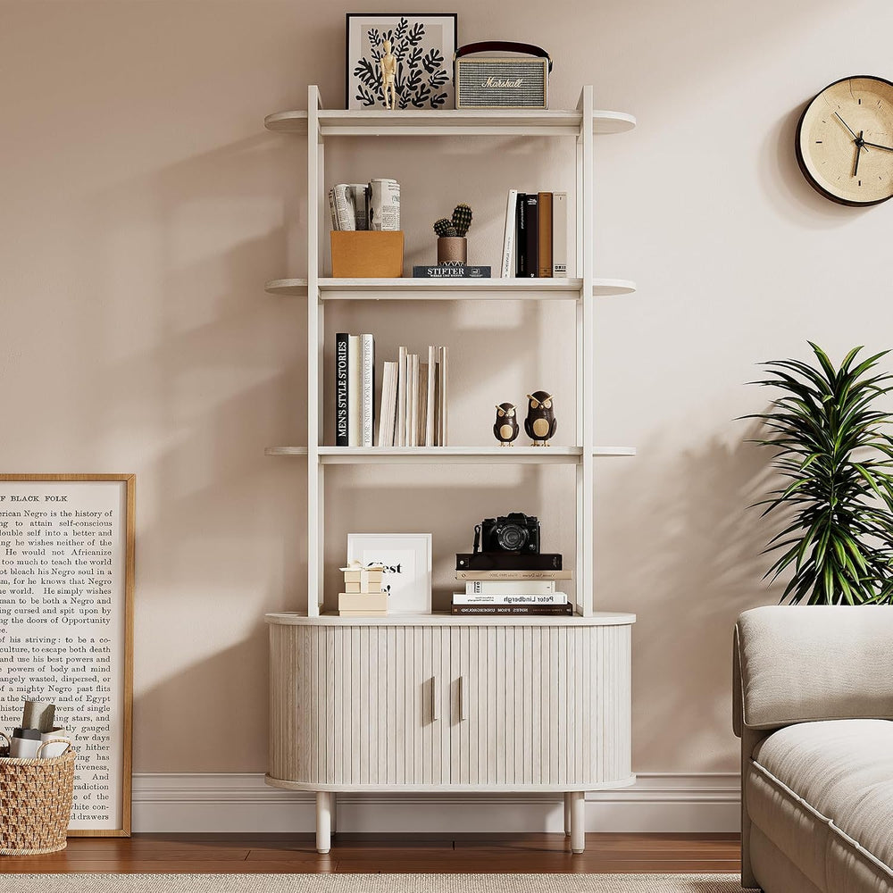 ComfyCorner 4 Tier Bookshelf with Cabinet, 71" Tall Display Bookcase White