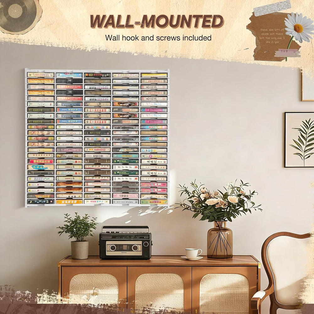 115-Slot Cassette Tape Storage Organizer Rack