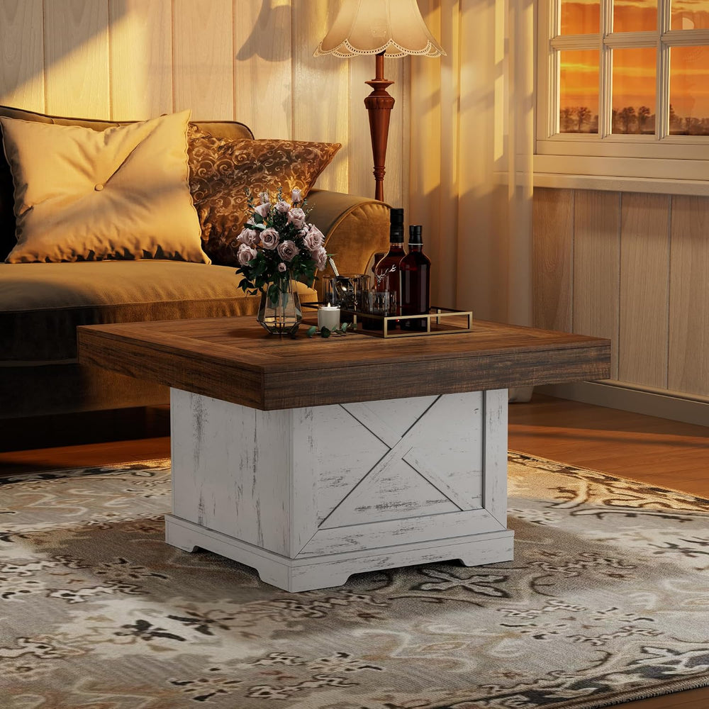 Lareth 31.5 in Farmhouse Coffee Table for Living Room with X-Design, Square
