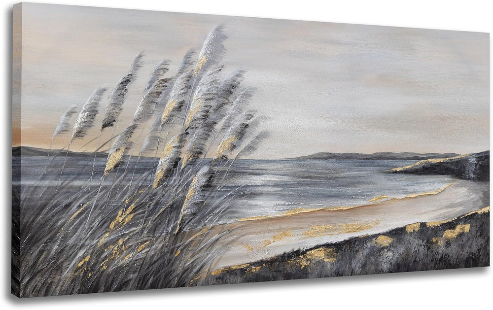 Yuaxker Ocean Art Wall Decor Grey and Gold Ocean Wall Art Large Modern Prints...