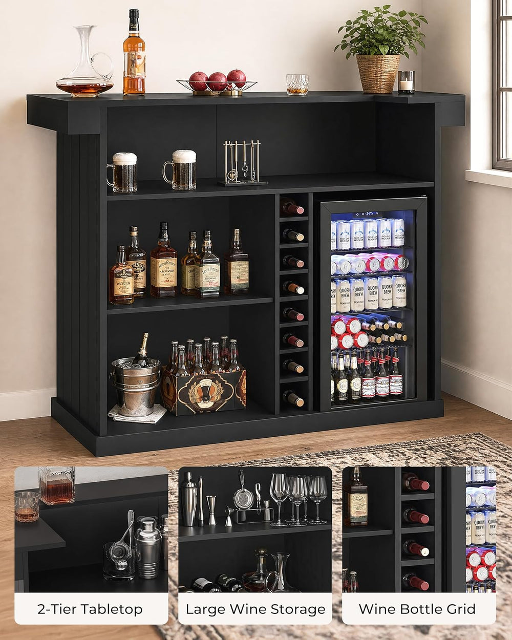 Otterease 63" Home Bar Cabinet with Mini Fridge Space, U-Shaped Bar Cabinet