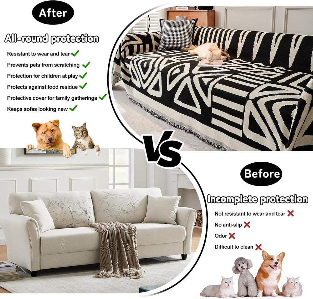 HANDONTIME Boho Sofa Covers for Dogs Black Couch Sofa Covers for Armchair