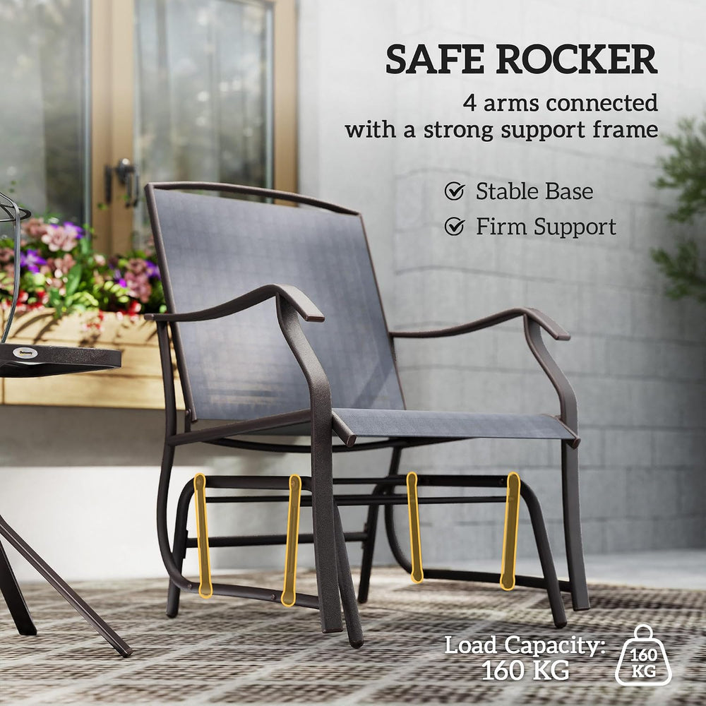 Outsunny 3 Piece Outdoor Glider Chair Coffee Table Bistro Set Gray