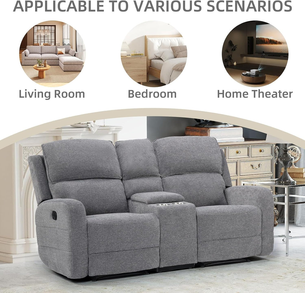 EBELLO Manual Living Room Furniture Reclining Couch Set, Soft Fabric Recliner...