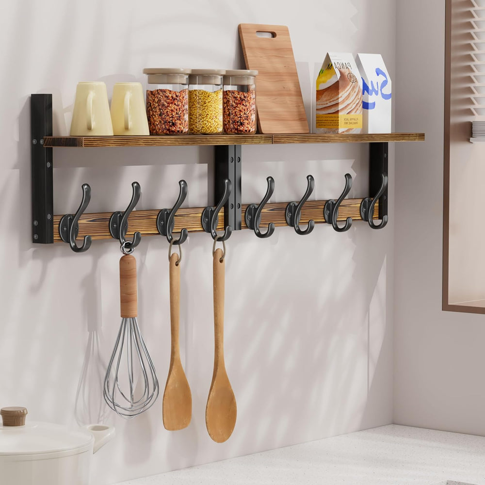 33 inch Coat Rack Wall Mount with Shelf, Entryway Wall Hooks with Shelf, Heav...