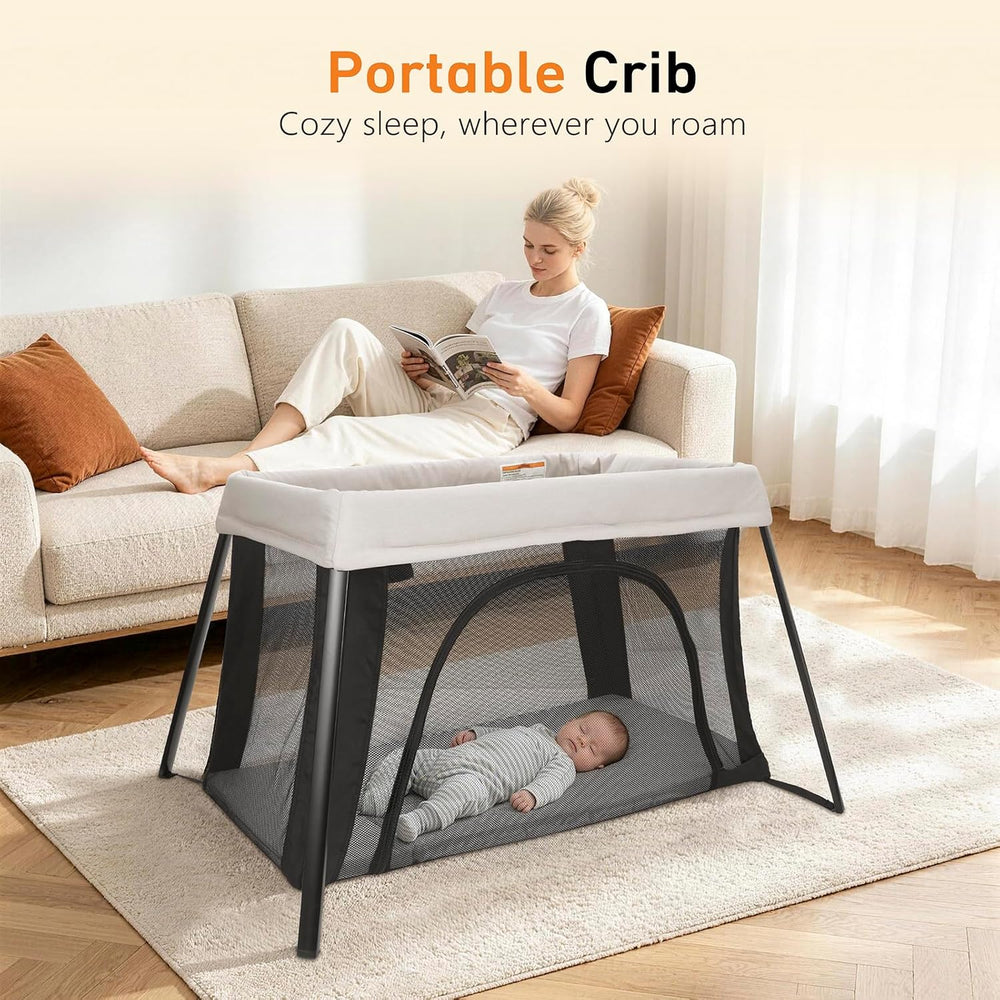 Travel Bassinet, Portable Pack and Play, Foldable Playard, Beige