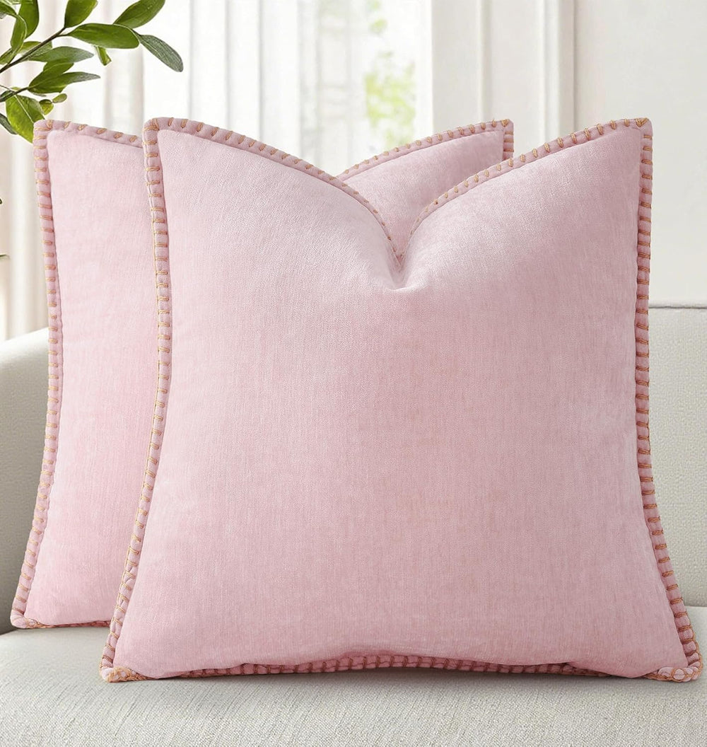 decorUhome Soft Chenille Throw Pillow Covers 24x24 Set of 2 Blush Pink