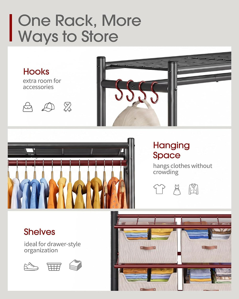 Sakugi Rolling Clothes Rack with Adjustable Shelves, 33"x12.5"x79.5...