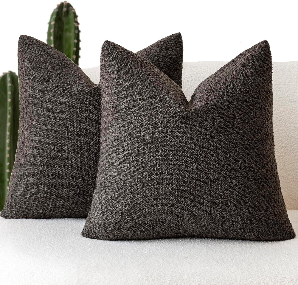 Foindtower Decorative Textured Boucle Throw Pillow Covers 26x26 Dark Brown