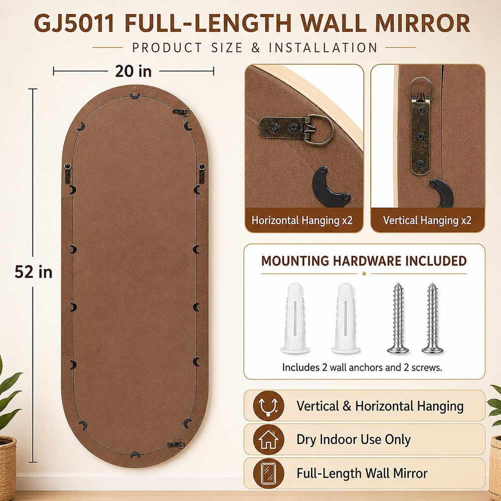 20" x 52" Long Oval Full Length Wall Mirror, Bamboo Strip Frame