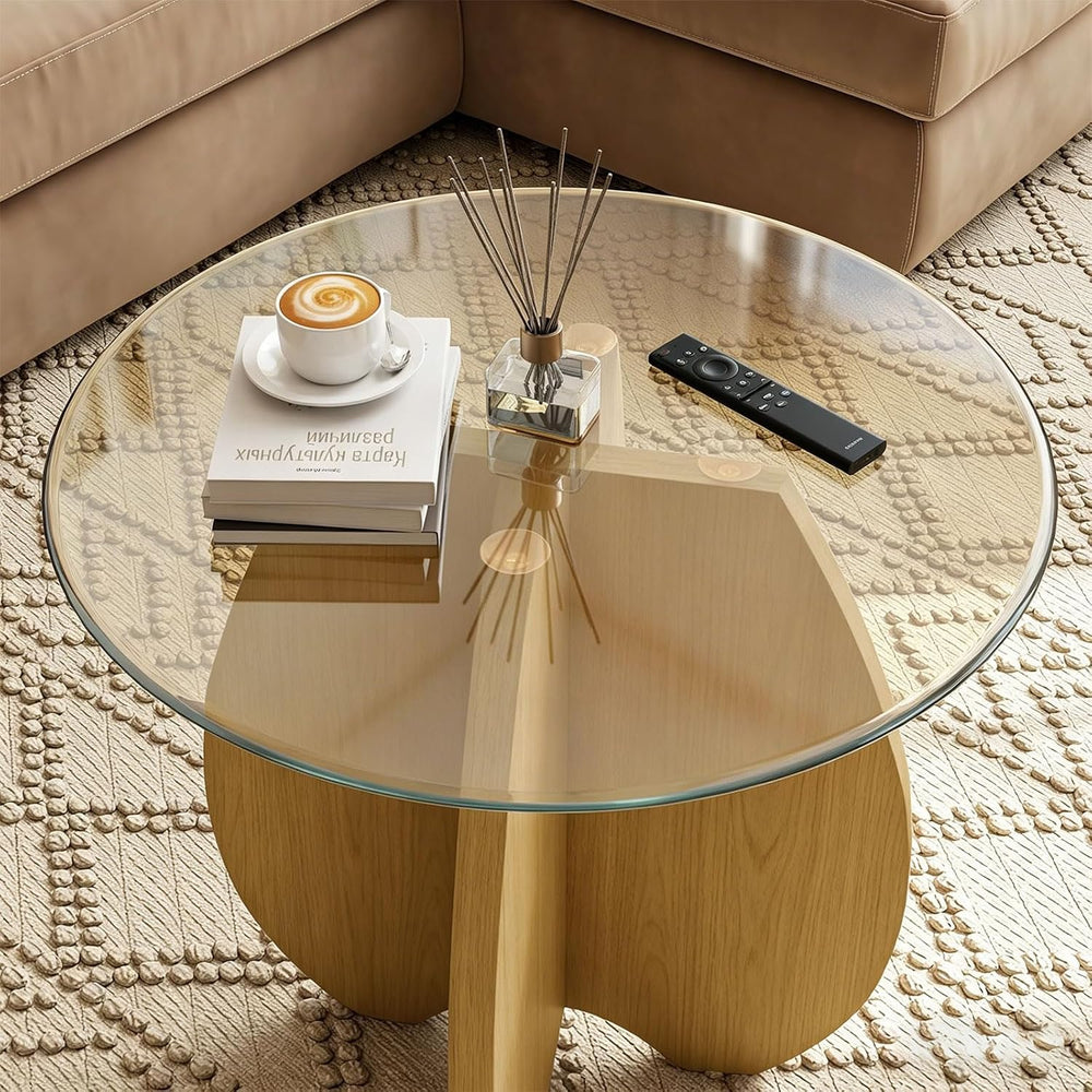 Shell-Shaped Coffee & Side Table with MDF Frame & Clear Tempered Glas...