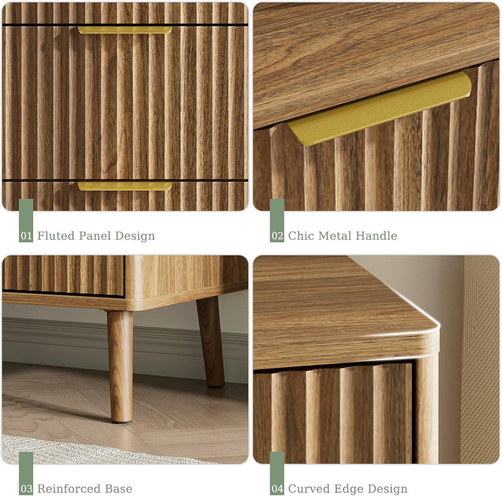 LYNSOM Fluted Dresser and Nightstand Sets 3 Piece, 6-Drawers Dresser and 1-Dr...