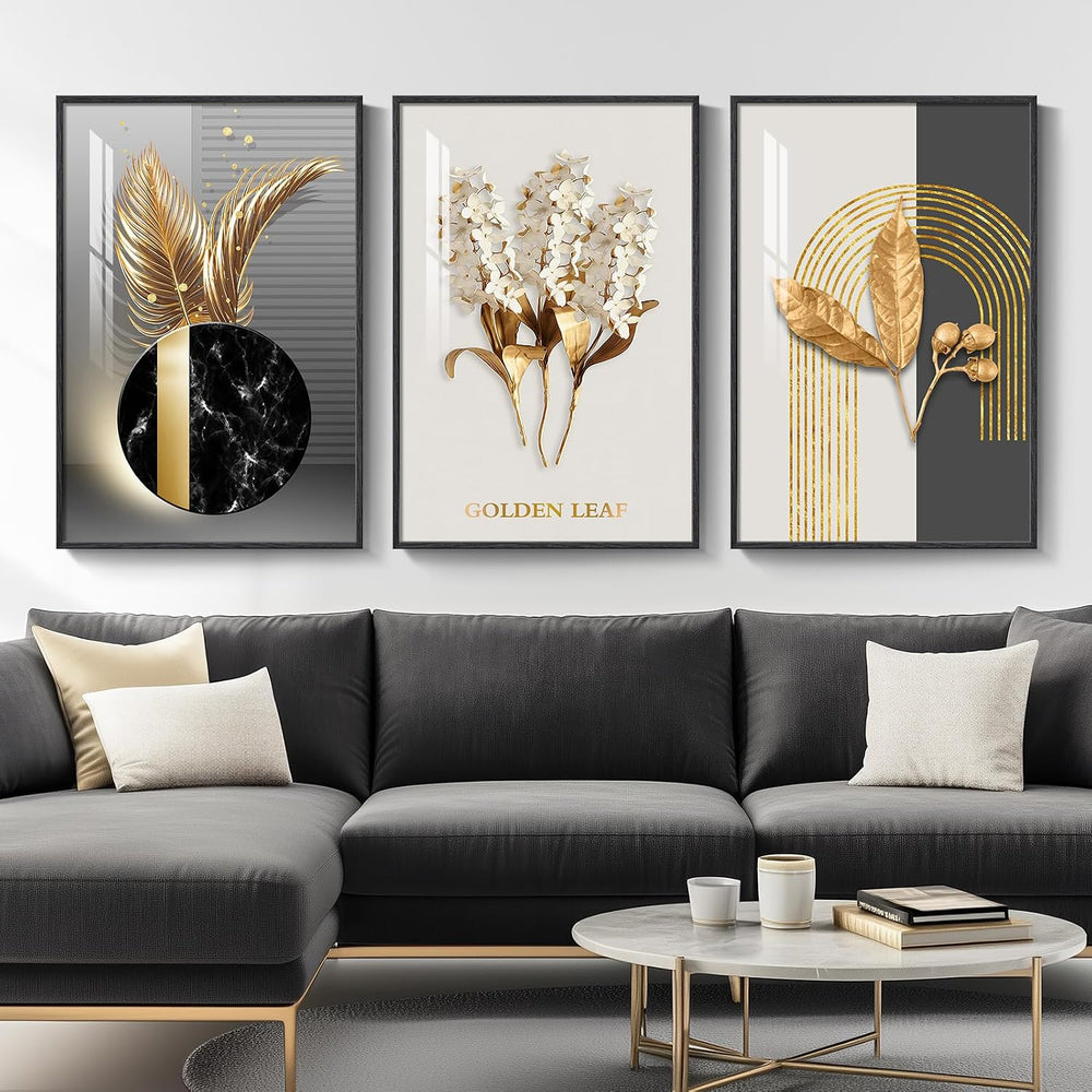 Large Framed Modern Luxury Wall Art for Living Room, 3 Piece 24x36 Inch