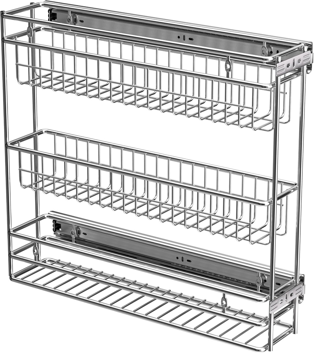 JOWBOOW Side Mount 3-Tier Pull Out Spice Rack, 4" W, Frameless Cabinet ONLY