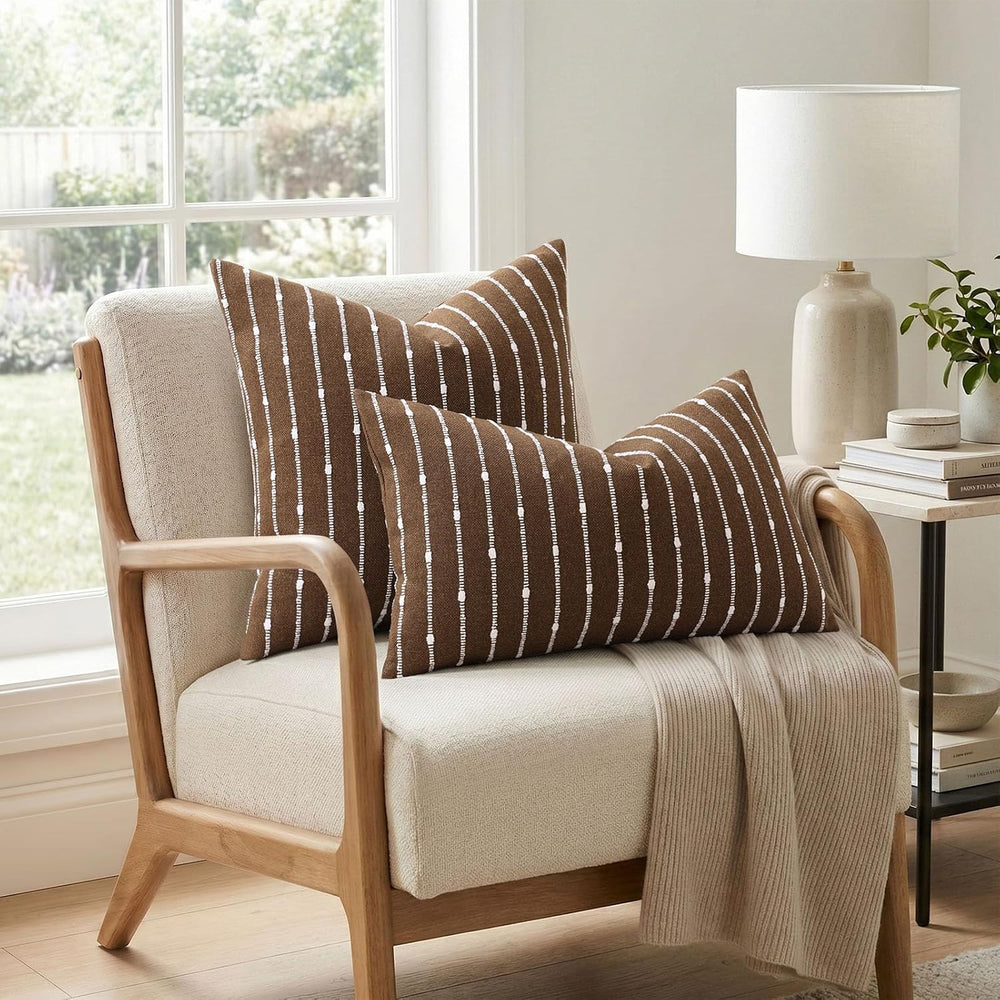 decorUhome Striped Decorative Throw Pillow Covers 22x22 Set of 2, Brown