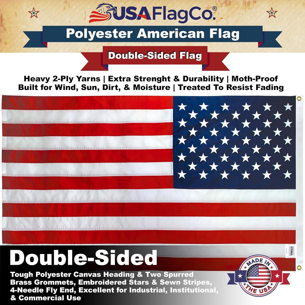 USA Flag Co. 3x5 Polyester US Flag - Embroidered Stars and Sewn Stripes Withs...