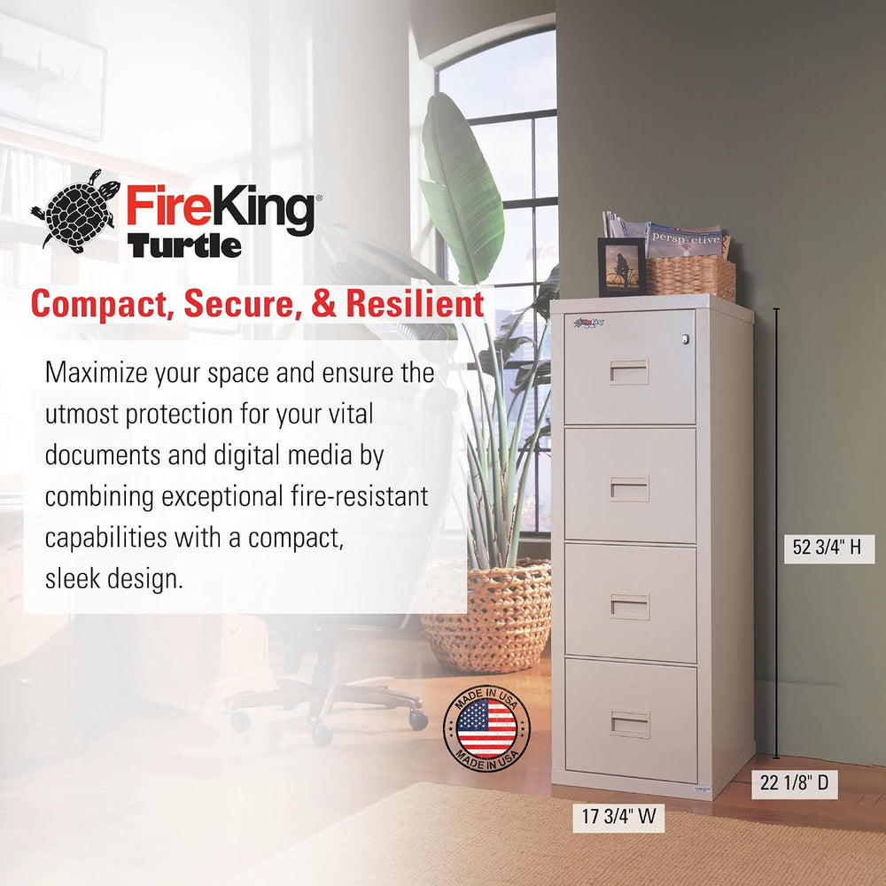 FireKing Turtle Vertical 4 Drawer Fire Rated File Cabinet, Parchment