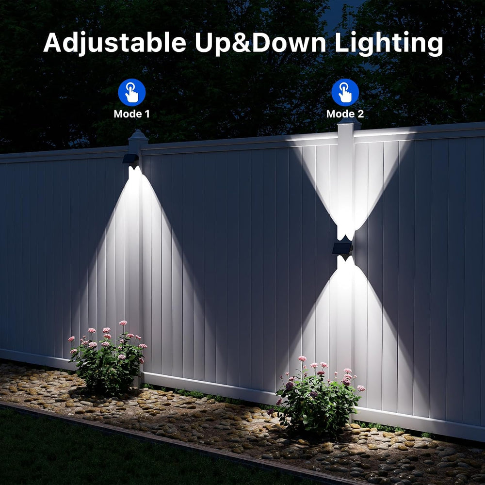 8 Pack Cool White Solar Power Wall Fence Light Outdoor Up and Down