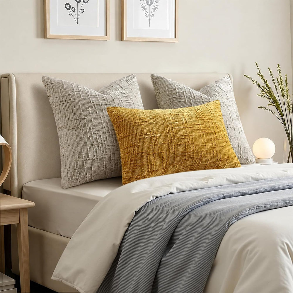 Pallene Light Brown Textured Chenille Throw Pillow Covers 24x24 Set of 2