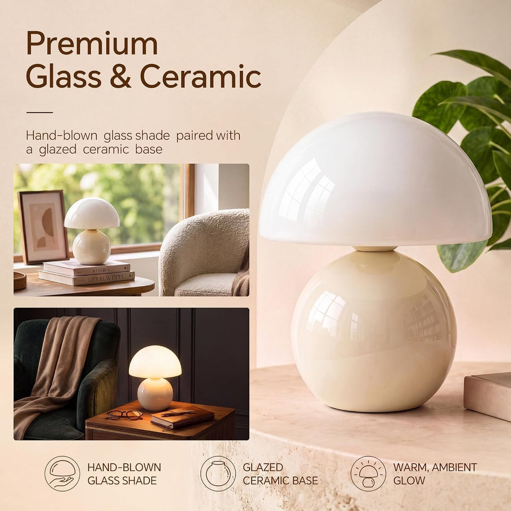 Dawnwake Mushroom Lamp Table Lamp for Bedroom-Small Desk Table Lamps,Cream