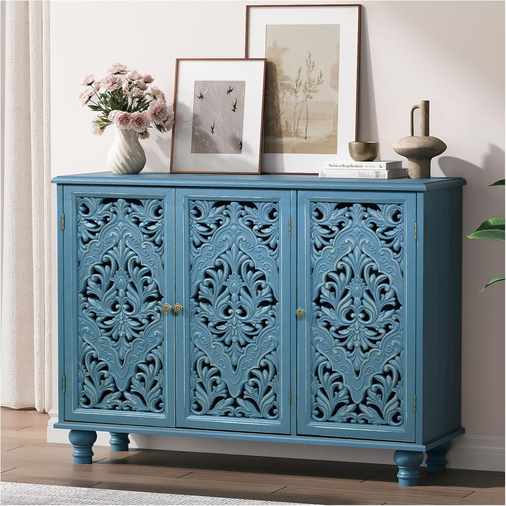 JOINICE 42.5" Accent Storage Cabinet with 3 Doors for Living Room,Blue
