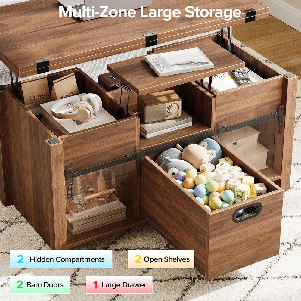 Memobarco 40" Farmhouse Lift Top Coffee Table with Storage Drawers,Walnut