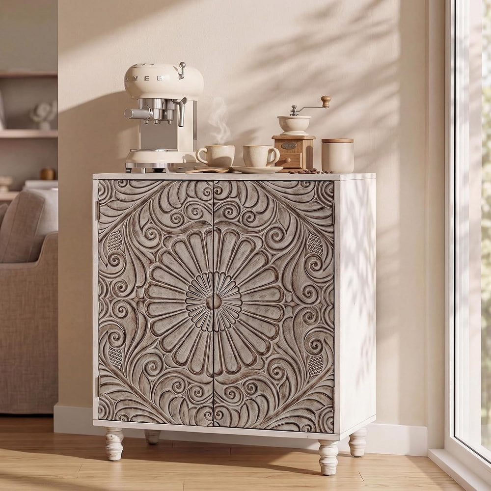COSIEST 32" Sideboard Buffet Cabinet, Push-to-Open, Gray Flower