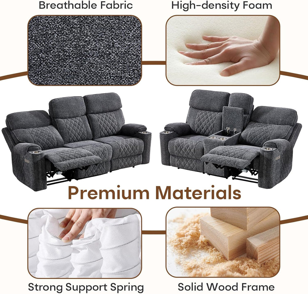 HAOMARKETS 3-Piece Power Recliner Sofa Set with Charging Port, Include Single...