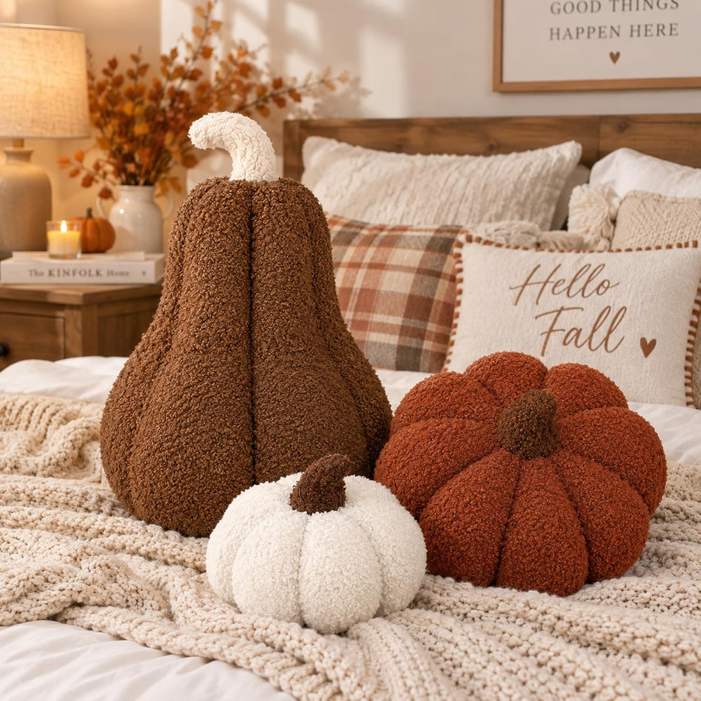 Beeveer 3 Pcs Fall Thanksgiving Pumpkin Pillows,Caramel & Cream