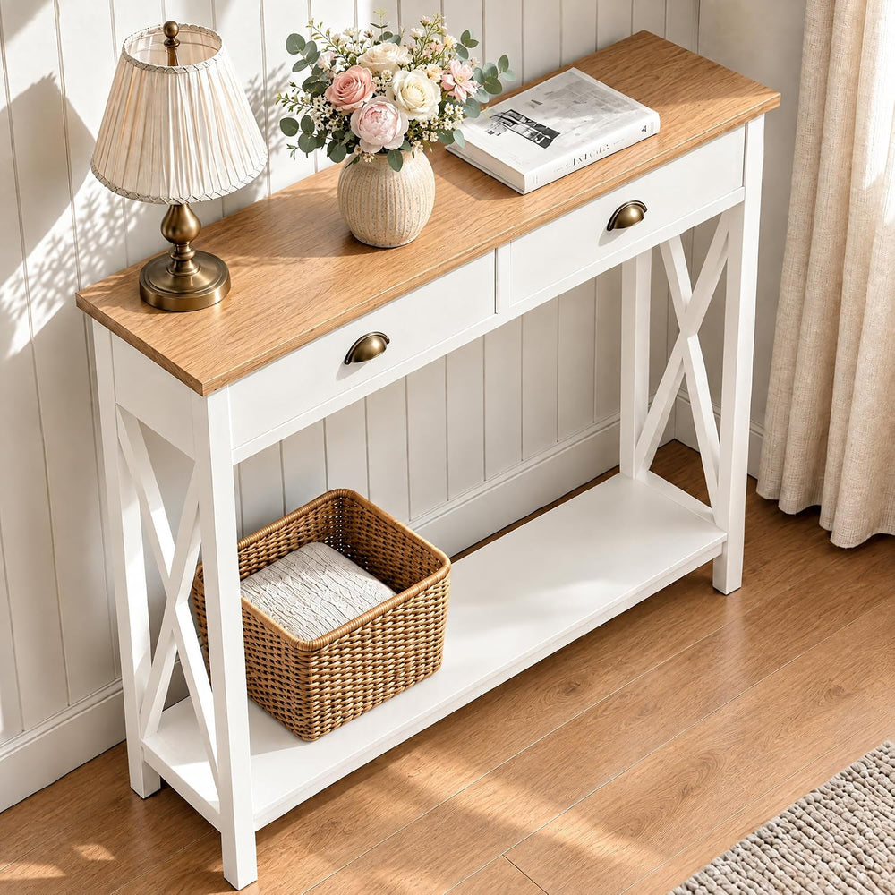 Sophia & William Entryway Table with Drawers, White Narrow Console Table