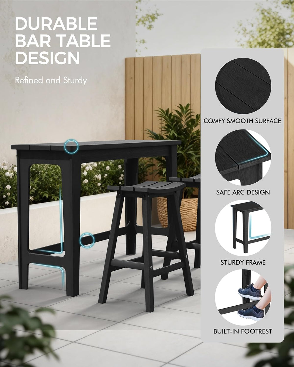 Ciokea 3 Pcs Outdoor Bar with Stools Set, 60" Extra Long High Top Table ...