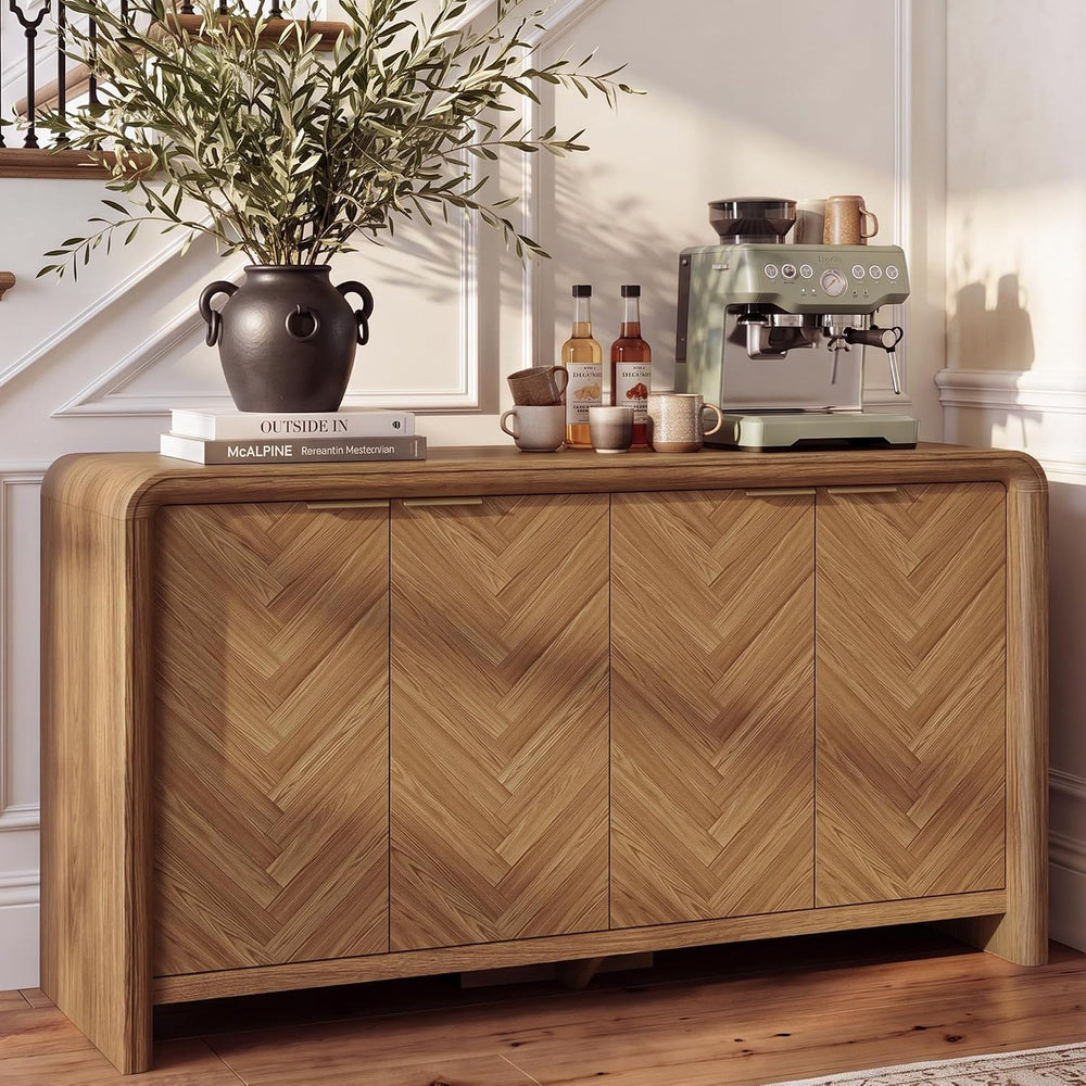 PAPROOS 55" Buffet Cabinet with Storage, Large Sideboard Cabinet, Walnut