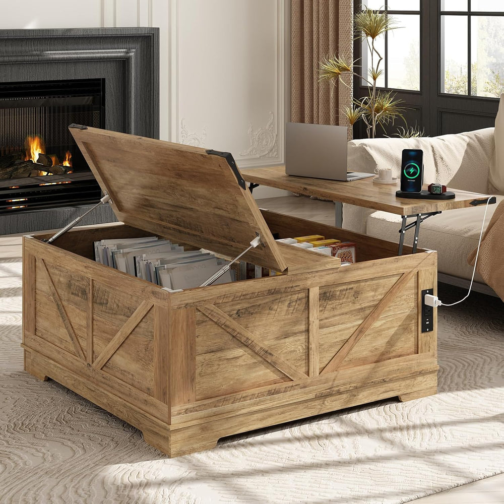 EAG 40" Large Lift Top Coffee Table with Storage, Light Walnut