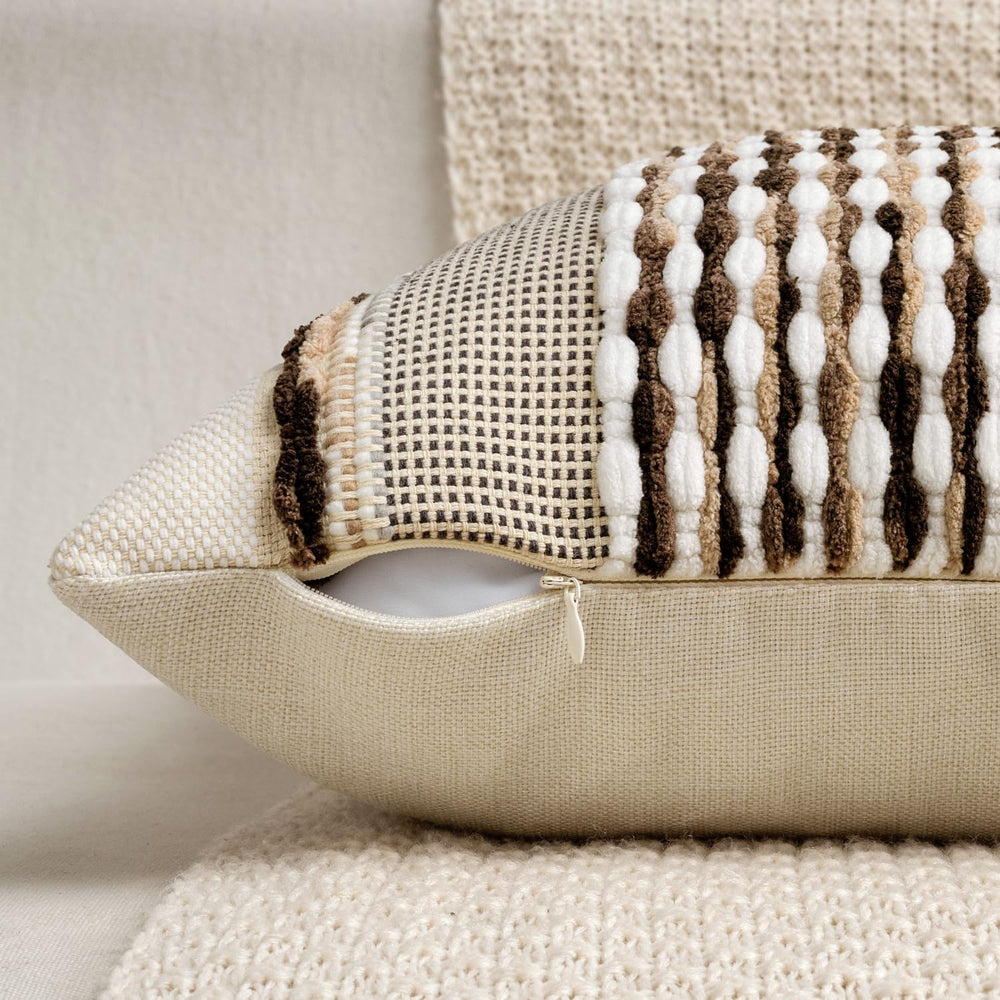 ANRODUO Boho Decorative Pillow Covers Dark Brown Stripe 20x20 Pack of 2